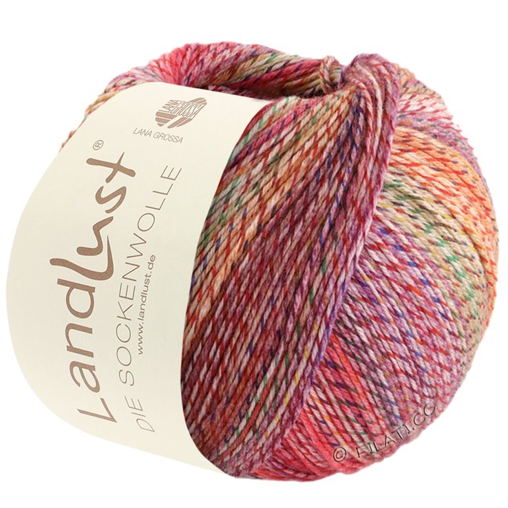 Lana Grossa LANDLUST DIE SOCKENWOLLE PRINT | 211-wijnrood/kersenrood/sering/mauve/geel/groen/donker groen/marine gemêleerd