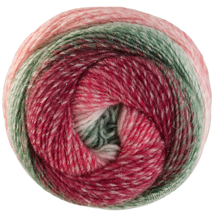 Lana Grossa GOMITOLO (Christmas Edition Lurex) | 118-grijs groen/witgroen/ecru/rood/donker rood/braam/Wit rood gestreept