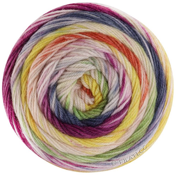 Lana Grossa MEILENWEIT 100g DUSK | 6201-donkere fuchsia/ecru/donker petrol/meigroen/olijf groen/zachtgeel/geel/oranje/fictile rood