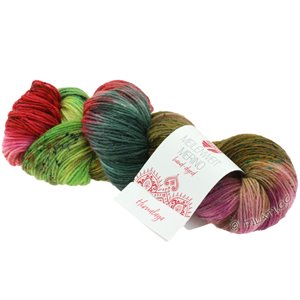 Lana Grossa MEILENWEIT 100g Merino Hand-dyed | 307-groen/donker rood/zwartgroen/bruin/rood violet