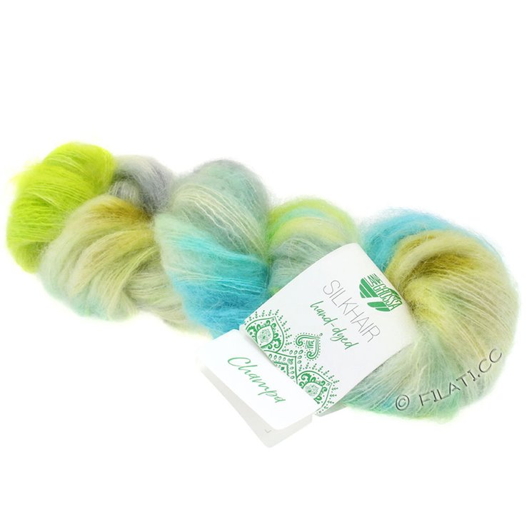 Lana Grossa SILKHAIR Hand-dyed | 607-licht blauw/wit/geelgroen/grijs/turkoois