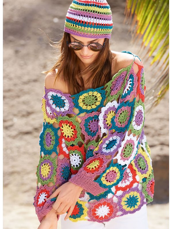 Lana Grossa GEHAAKTE TRUI IN T-VORM MET BLOEMMOTIEVENN ClASSICO