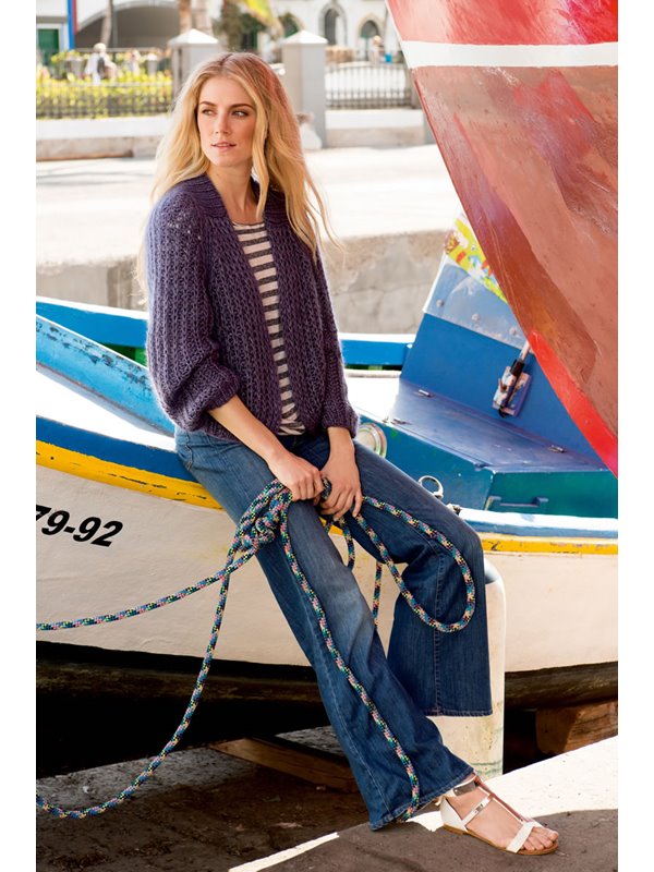 Lana Grossa KORT RAGLANVEST IN HALVE PATENTSTEEK Silkhair/Linarte