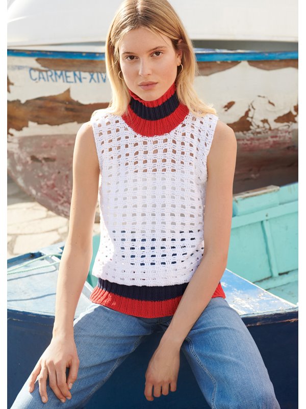 Lana Grossa GEHAAKT TOPJE MET GEBREIDE BOORD Pima