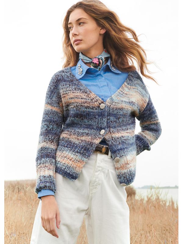 Lana Grossa VEST IN TRICOTSTEEK MET HOGE BOORD Lala Berlin Stripy