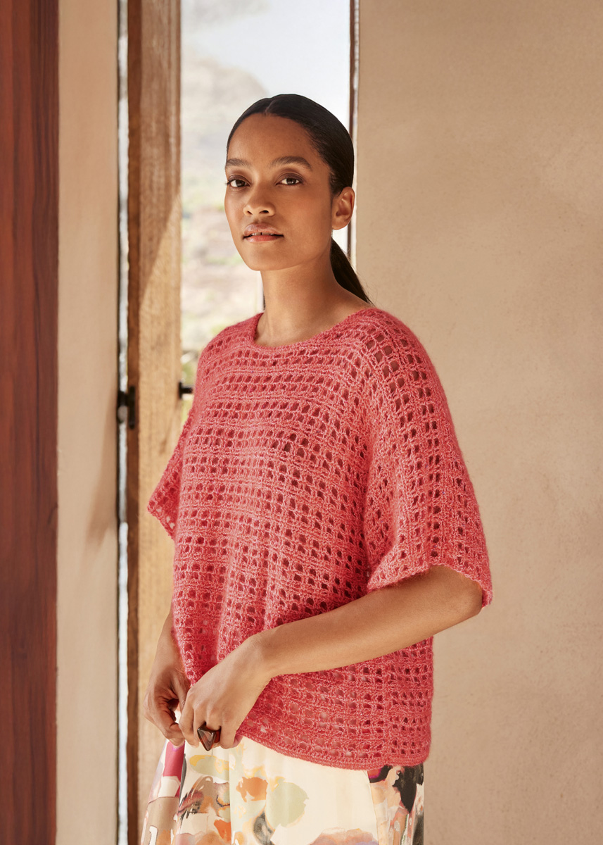 GEHAAKT SHIRT Natural Superkid Tweed & Filo Paillettes van Lana Grossa