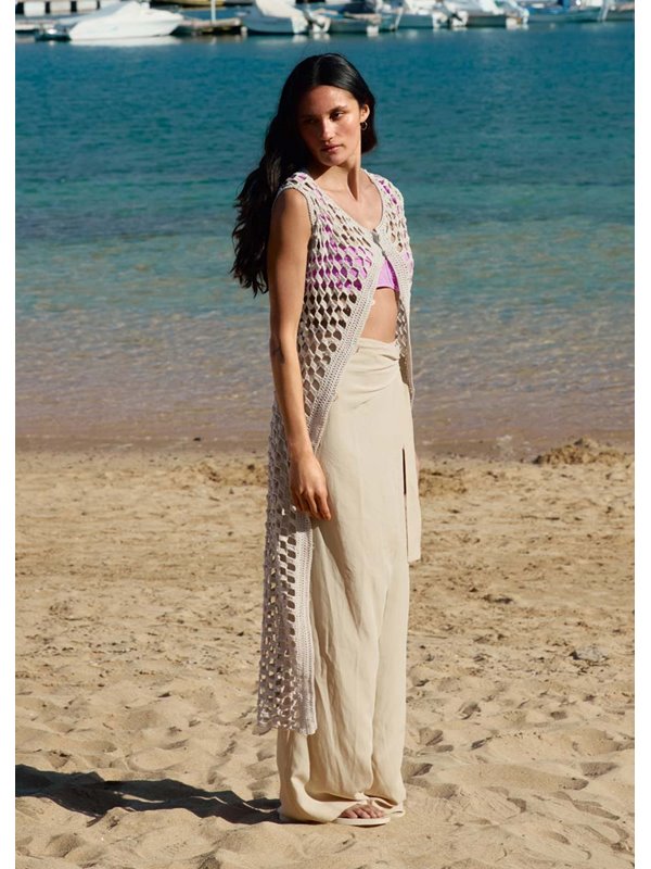 Lana Grossa VEST / JURK IN GAATJESPATROON MET STOKJES Solo Lino